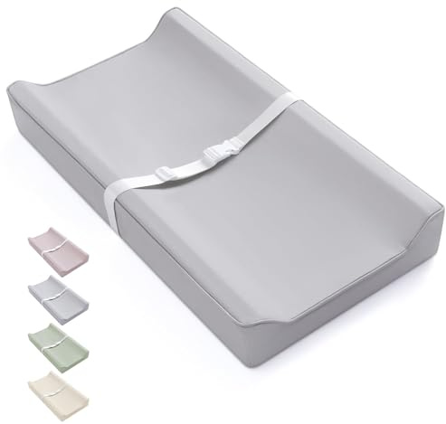 Blissful dagbok veganskt läder baby skötbädd med vattentätt och avtorkbart PU-fodral, standardstorlek mysig baby skötbord dynor för byråer/bord, ljusgrå