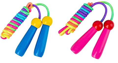 TOGEVAL 2 Stück Springseil Für Kinder Weiches Baumwollseil Holzgriff Verstellbar Für Kinder