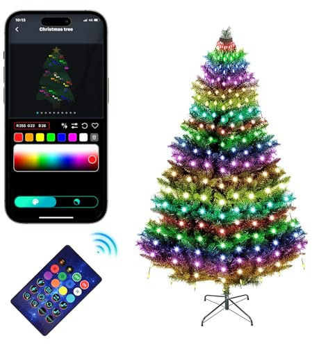 ZWOOS 400 LED Weihnachtsbaum Beleuchtung, RGB Christbaumbeleuchtung mit Ring, Weihnachtsbeleuchtung Strom, APP-Steuerung/Fernbedienung, Musiksynchronisation, Bluetooth-Verbindung, Höhe: 2 m
