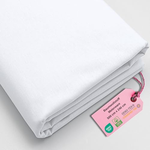 Stoff Virginia Tex, Meterware, Baumwollstoff 100%, große Breite 240 cm, Baumwollstoff 100% Oeko -Tex Standard 100 Unifarben zum Nähen (Weiß, 500 cm x 240 cm)