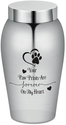 AIWENXI Recipiente para urna de mascotas, urna conmemorativa para mascotas, perro, gato, mini urna de acero inoxidable para cenizas de cremación (impresión de patas)