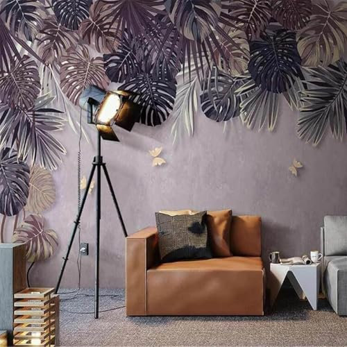 Braunes Pflanzenblatt Schmetterling Moderne 3D Tapete Geprägte Seide Neutrale Töne Material Ideal Für Wohnzimmer Schlafzimmer-200cm×140cm