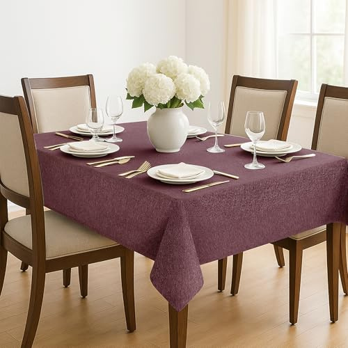 Deconovo Plain Wipeable Table Cover Faux Linen Water Resistant Tablecloth for Parties，Wedding 54 x 79 Inches（137x200cm） Prune