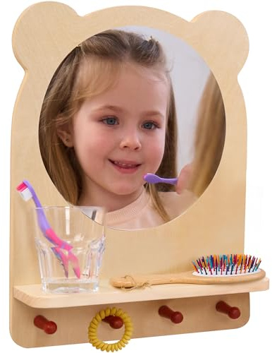 ODOXIA Toddler Self Care Station | Montessori Shelf with Hooks and Mirror | Montessori Bathroom Station | Mirror with Shelf and Hooks | Bathroom Organizer for Kids | Encourage Independence