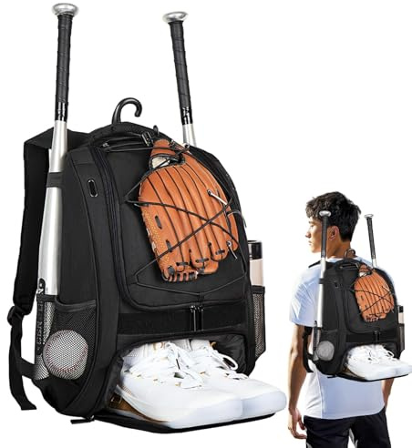 Sac à Dos de Baseball – Sac à Dos de Softball pour avec Compartiment à Chaussures – Grande capacité – Sac à Dos de Baseball pour Jeunes Concours, Adultes, Chauves-Souris, Chaussures