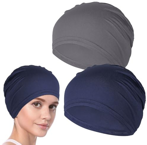 KOZOY Bambus Chemo Kopftuch für Frauen mit Haarausfall, 2 Stück Kopfbedeckung und Chemo Mütze bei Haarausfall durch Chemotherapie Baumwolle Hüte Leichte Dünne Schlafmütze, Laufmütze