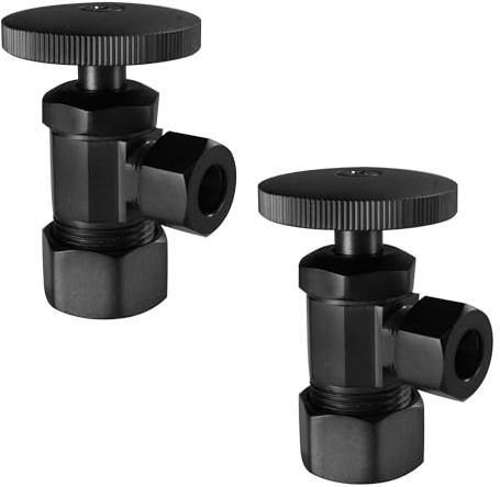 Westbrass D105-2-62 Round Handle Angle Stop Shut Off Valve, 1/2 Copper Pipe Inlet with 3/8 Compression Outlet, Matte Black (2-Pack)