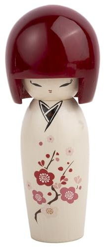 lachineuse Kokeshi Japonaise Blanche 14 cm - Poupée Japonaise en Bois - Kimono Fleurs de Cerisier - Figurine Décoration Japonaise - Kokeshi Traditionnelle Japon - Idée Cadeau Original Déco Asie