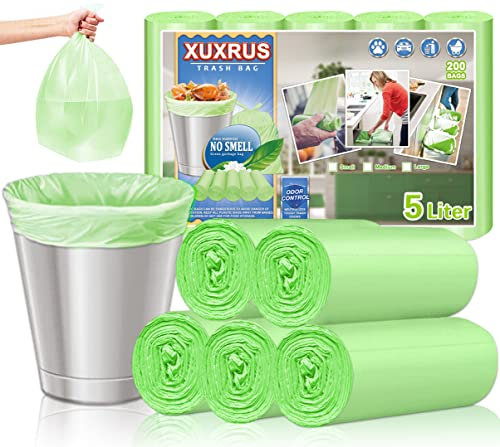 XUXRUS 200 Pezzi Sacchetti Spazzatura Piccoli, Sacchetti Rifiuti 5 Litri 40x45cm, Anti-Perdite, Senza Odore, Ultraresistenti per Cucina, Soggiorno, Ufficio (Verde)