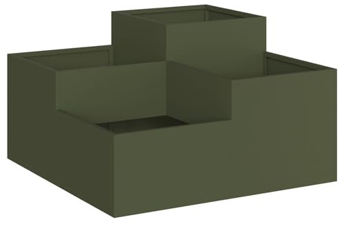 vidaXL Maceta para Jardín Verde Oliva 100 x 100 x 48 cm Acero, Soporte de Jardín y Terraza, Resistente, Metal, Exhibición al Aire Libre, Decorativo para Plantas