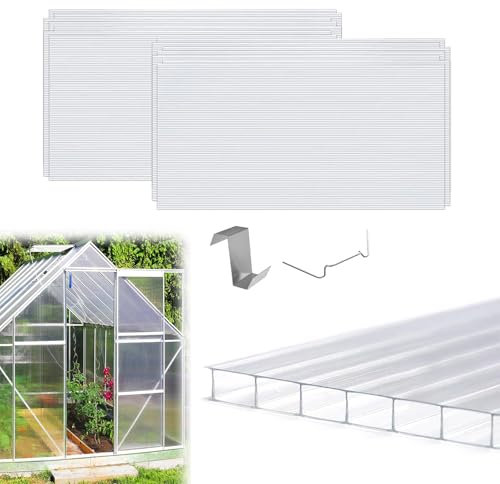 Set di 14 pannelli trasparenti in policarbonato a doppia parete per serra, spessore 4 mm, 605 x 121 cm, ideali per coperture di terrazze e giardini.