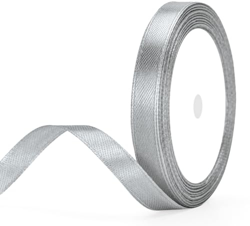 G2PLUS Silber Grau Satinband 10mm: Dekoration Geschenkband, 22m Schleifenband zum Bastel, Dekoband für Geschenkverpackung, Dekoration