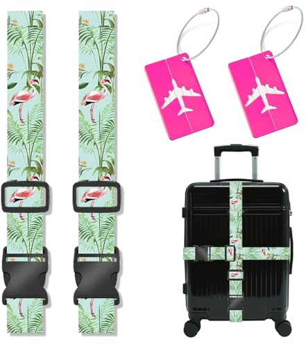 XFSRG Kofferband Gepäckgurte 2 Stück Flamingo Design Koffergurt Auffällig für Reisen Luggage Strap mit Kofferanhänger für Koffer und Reisetaschen (Rosa 2)