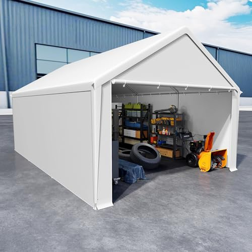 NAIZY utrustningshus 4 x 6 m tältgarage med avtagbara sidoväggar stora utrustningstält förvaringstält UV-skydd vindtät vintersäkert biltält skydd, vit