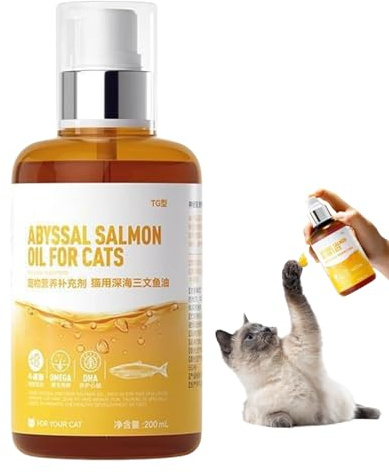 Huile de saumon pour chats - 200 ml - Complément alimentaire liquide à l'huile de poisson - Soin de qualité supérieure en cas de problèmes de peau et de bien-être quotidien - Très concentré - 3