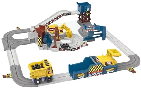 1 Conjunto de la pista de construcción Tista de seguimiento de automóviles eléctricos con camión, montacargas, tranvía y más juguetes de ingeniería flexible con alimentación de baterías para niños de
