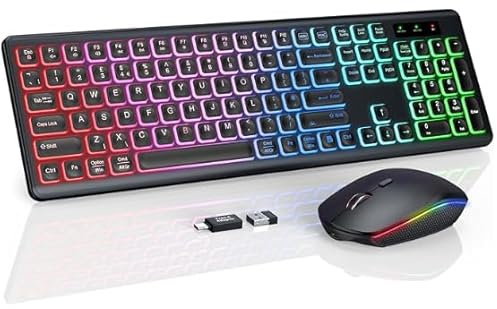 HERMOSAVIE Wireless Gaming Keyboard and Mouse Set, RGB Backlit, 2.4GHz Wireless Connectivity, 1500 CPI Mouse, 10m Range