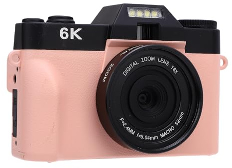 Lazmin112 Cámara Sin Espejo, Grabación De Vídeo 6K, 3,0 Pulgadas Pantalla Abatible Rotación 180°, Zoom Digital 16X, Enfoque Automático, Luz Relleno Led, 64 MP Cmos, Cámara Digital (Pink)