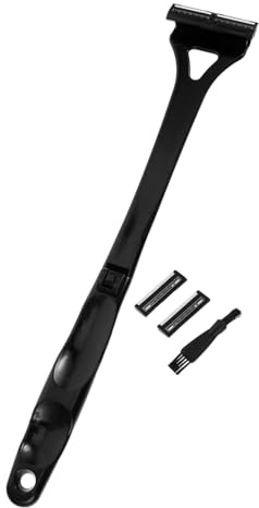 Gatuida Afeitadora de Espalda para Hombre con Mango Ergonómico Cuchillas Reemplazables de Tres y Ajustable para Afeitado Seco y Mojado Recortadora Manual de Corporal Negra