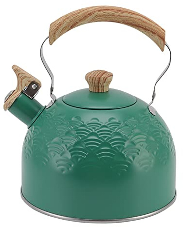 Fdit Bouilloire Sifflante, Bouilloire à thé en Acier Inoxydable de 2,5 L avec Sifflet Fort pour Cuisinière à Induction Cuisinière à Gaz Théière Sifflante Verte
