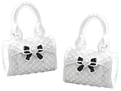 Paquete de 2 mini bolsos de moda para niña con lazo, bolsos de metal blanco en miniatura a escala 1:12, accesorios de casa de muñecas pequeños para decoración de micro escenas, exhibición de bricolaje