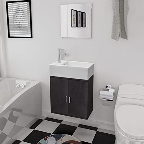 Mokuyary Set di 3 mobili da bagno con lavandino, colore nero, armadietto per bagno, cucina, mobili da bagno