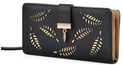 Daelesr Portefeuille à Boutons-Pression en Forme de Feuille, Portefeuilles et Porte-Cartes Femme Grand Format, Portafoglio Donna, Porte Chequier Monnaie Femme Cuir Wallet, 11 Emplacements de Cartes