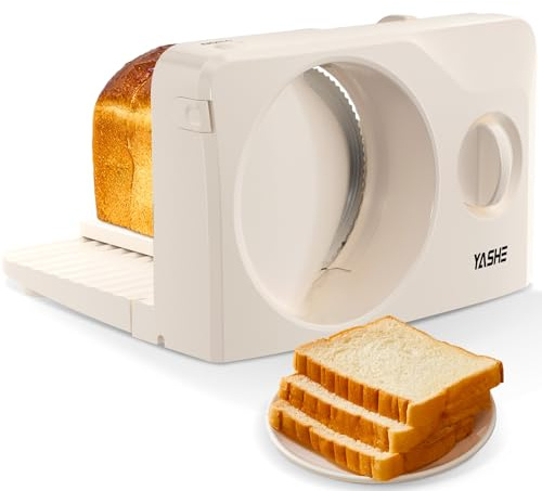 YASHE Affettatrice elettrica pieghevole, 180 W, con lama seghettata in acciaio inox da 17 cm, spessore regolabile da 0 a 15 mm, compatto e facile da pulire per carne, formaggio, pane, verdure