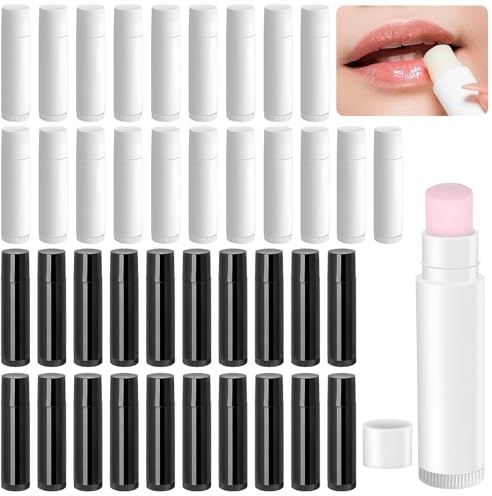 40 Stück Lippenstift Hülsen Leer, Wiederverwendbar Lippenbalsam Behälter, Lippenstifthülsen zum Selbst Befüllen, Für DIY Hausgemachte Lippenbalsams(Weiß, Schwarz, 5g)