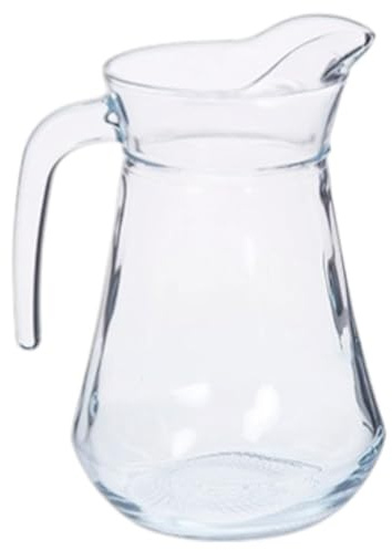 Jarra de Vidrio Transparente con Asa, diferentes medidas, Apta para Lavavajillas, Estilo Moderno (1,5 Litros Ovalada)