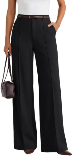LILLUSORY Womens Wide Leg Trousers UK Elasticed Waisted Work Pants Black S
