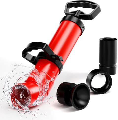 Bomba Desatascadora de Aire con 3 Adaptadores para Desatascar Inodoro, Fregadero, Ducha y Lavabo (Rojo)