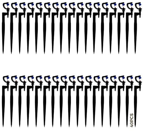Set di 40 micro irrigatori da giardino, 180 gradi di rifrazione regolabile, irrigatori rotanti regolabili da 18 cm, per prato, aiuole e ortaggi, sistema idrico in plastica nera
