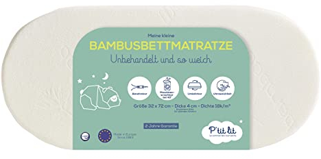 P'tit lit - Stubenwagenmatratze aus Bambus - 72x32 cm - Weiche und seidige Babyviskose - Ideale Kinderwagenwanne und Wiege - Umdrehnbar - Abnehmbar