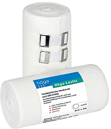 Höga Lastic ideal binde, textil elastisk ideal bindning enligt DIN 61632, 8 cm x 5 m töjd, mycket hudvänlig, luftgenomsläpplig, elastisk, 2-pack