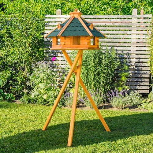 Vogelhaus von klein bis Riesig XXL Futterhaus Futterhäuschen Vogelvilla V18, Vogelfutterhaus aus Holz mit Solarbeleuchtung beleuchtet (Grün, XXL mit Ständer)