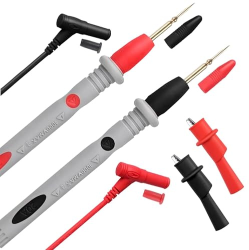 ULTRICS Cable de Prueba de Multímetro, Kit de Sonda Multímetro de 1000V 10A con 2 Pinzas de Cocodrilo y Puntas Niqueladas, Cable de Prueba Universal Compatible con Probadores/Multímetros Eléctricos