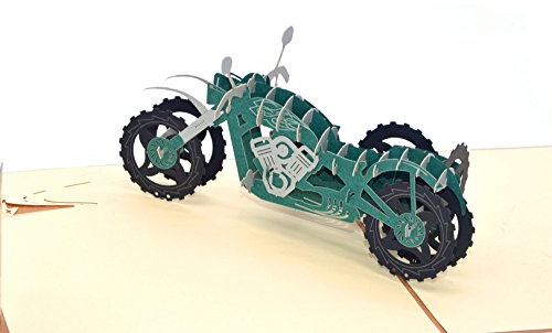 Medigy 3D-Pop-Up-Grußkarten, blanko, für die meisten Anlässe, Motorrad (Vintage Motorrad grün)