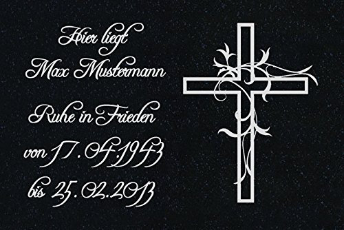 LaserArt24 Granit Grabstein, Grabplatte oder Grabschmuck mit dem Motiv Kreuz-ag08 und Ihrem Text/Daten