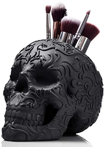 Wicked Vanity Beauty Skull Makeup Borsthållare/Pennhållare/Sminkbord Kontor Organiserare Stationär Dekor Planterare (Jet svart)