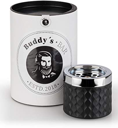 Buddy's Bar – Cenicero „Romeo“, cenicero Vidrio con Cierre de Bayoneta, Metal Cromado, Opaco Mate, 9,5cm x 9,5cm x 8cm en Negro Mate