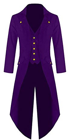 Homme Veste Costume en Queue De Pie Longue Slim Fit Steampunk Gothique Déguisement Manteau Cosplay Halloween Violet 4XL