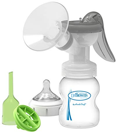 Dr. Brown's Manuelle Milchpumpe mit SoftShape 100% Silikonschutz (B, 25 mm Flansch) & Anti-Kolik-Optionen + Weithals-Babyflasche, 150 ml, mit Level 1 Nippel mit langsamem Durchfluss