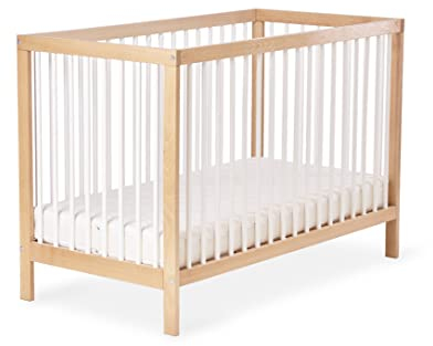 Ehrenkind® Babybett PUR 120x60 aus Buchenholz | Natur-Weiß Kinderbett 9-Fach höhenverstellbar mit entnehmbaren Stangen | Baby Bett