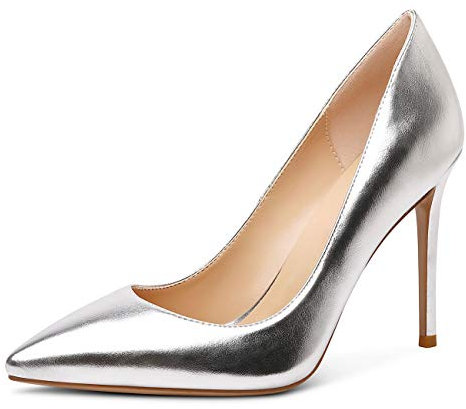 Castamere Scarpe col Tacco Donna Moda D'Orsay Punta Appuntito Tacco a Spillo 10CM Argento Pu Scarpe EU 42