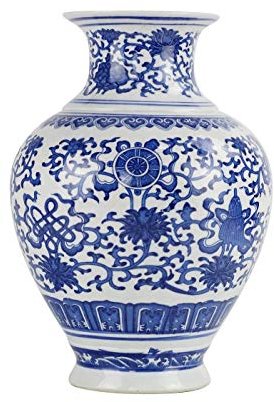 Fine Asianliving Vase Chinois Porcelaine Lotus Bleu et Blanc Diam21xH28cm Chinois Vase avec Couvercle Asiatique Jingdezhen Mandarin Décorative
