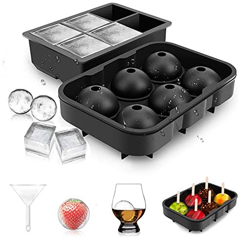 Stampo Ghiaccio,2 Pezzi Stampi per Ghiaccio in Silicone,Stampo per cubetti di ghiaccio,Stampi per Sfere,Sfere e Cubetti Stampo,per Stampo Ghiaccio Grande per Alcolici Cocktails,Whisky