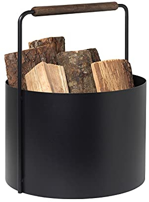blomus Holzkorb ASHI | Feuerholzkorb mit Griff in Braun | 37L x 35B x 45H cm | Karminkorb aus pulverbeschichtetem Stahl und Eiche