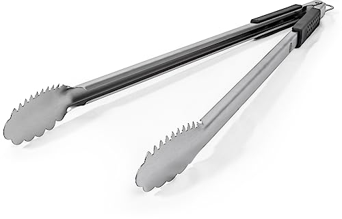 Super lange (61 cm) Edelstahlzange zum Grillen - robustes Metall-Grillbesteck, Gas- und Holzkohlegrill, Chelf Küche Essen Servieren Grillwerkzeuge Silikongriff Fleisch Greifen & Braten