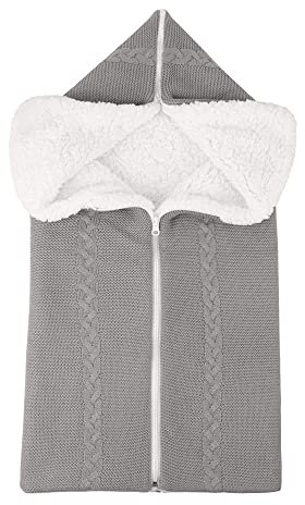 Neugeborenen-Babyschlafsack 2-In-1-Wickeldecke mit Durchgehendem Reißverschluss Kleinkind Warmer Dicker Kinderwagen-Schlafsack Weiche Strickdecke Foto-Requisiten für Babys von 0 bis 12 Monaten (Grau)